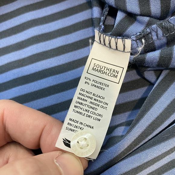 Southern Marsh Polo Shirt Mens Size XXL Blue Striped Emerald Bay Golf Club Logo - Picture 6 of 10